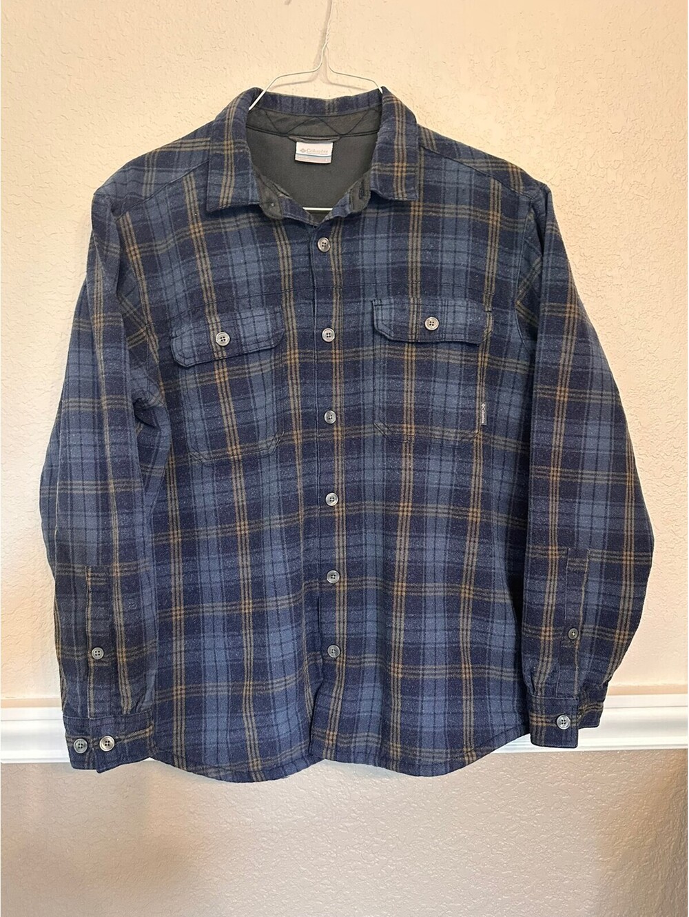 Columbia Mens Large Blue Plaid Heavyweight Thermal Lined Flannel Shirt Jacket